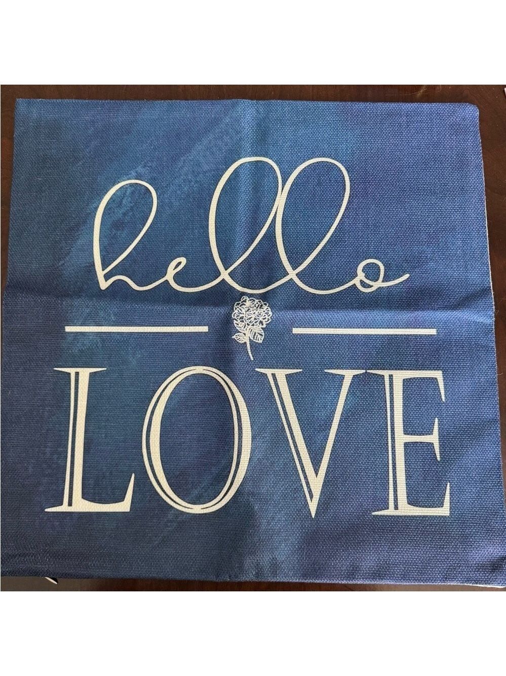 Pillow Cover " Hello Love". Blue/White. No pillow included.  17.5 x 18